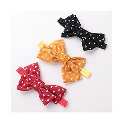 Babyhug Bow Applique Headbands Pack of 3 - Red Black & Mustard