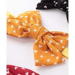 Babyhug Bow Applique Headbands Pack of 3 - Red Black & Mustard