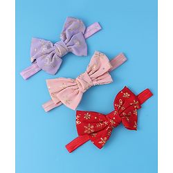Babyhug Free Size Headbands With Bow Applique Pack of 3 - Red Pink & Purple