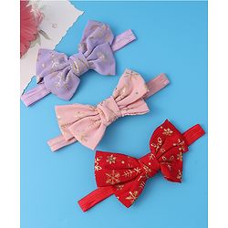 Babyhug Free Size Headbands With Bow Applique Pack of 3 - Red Pink & Purple