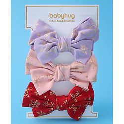 Babyhug Free Size Headbands With Bow Applique Pack of 3 - Red Pink & Purple
