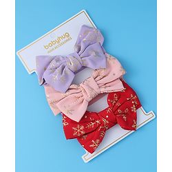 Babyhug Free Size Headbands With Bow Applique Pack of 3 - Red Pink & Purple