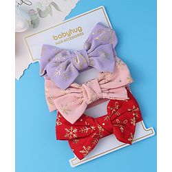 Babyhug Free Size Headbands With Bow Applique Pack of 3 - Red Pink & Purple