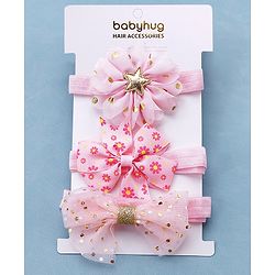 Babyhug Free Size Headbands With Bow & Floral Applique Pack of 3 - Pink