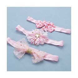 Babyhug Free Size Headbands With Bow & Floral Applique Pack of 3 - Pink