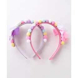Babyhug Free Size Hair bands With Bow Applique Pack of 2 - Pink & Purple