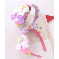 Babyhug Free Size Hair bands With Bow Applique Pack of 2 - Pink & Purple