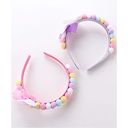 Babyhug Free Size Hair bands With Bow Applique Pack of 2 - Pink & Purple