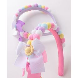 Babyhug Free Size Hair bands With Bow Applique Pack of 2 - Pink & Purple