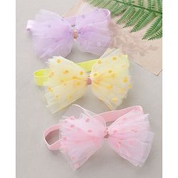 Babyhug Free Size Headbands With Bow Applique Pack of 3 - Pink Purple & Yellow