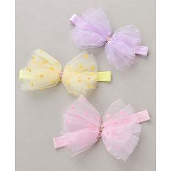 Babyhug Free Size Headbands With Bow Applique Pack of 3 - Pink Purple & Yellow