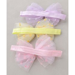 Babyhug Free Size Headbands With Bow Applique Pack of 3 - Pink Purple & Yellow