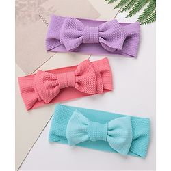 Babyhug Free Size Headbands With Bow Applique Pack of 3 - Pink Purple & Blue