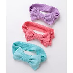 Babyhug Free Size Headbands With Bow Applique Pack of 3 - Pink Purple & Blue