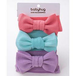 Babyhug Free Size Headbands With Bow Applique Pack of 3 - Pink Purple & Blue