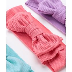 Babyhug Free Size Headbands With Bow Applique Pack of 3 - Pink Purple & Blue