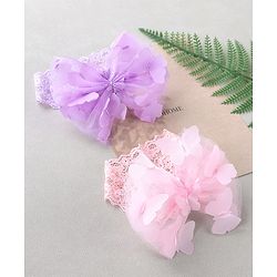 Babyhug Free Size Headbands With Bow Applique Pack of 2 - Light Pink & Purple