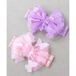 Babyhug Free Size Headbands With Bow Applique Pack of 2 - Light Pink & Purple