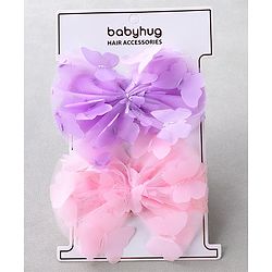 Babyhug Free Size Headbands With Bow Applique Pack of 2 - Light Pink & Purple