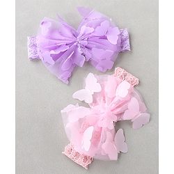 Babyhug Free Size Headbands With Bow Applique Pack of 2 - Light Pink & Purple