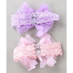 Babyhug Free Size Headbands With Bow Applique Pack of 2 - Light Pink & Purple