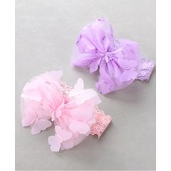 Babyhug Free Size Headbands With Bow Applique Pack of 2 - Light Pink & Purple