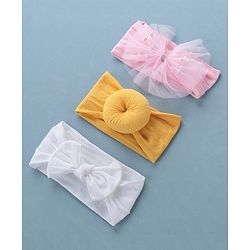 Babyhug Free Size Headbands With Bow Applique Pack of 3 - Pink White & Yellow