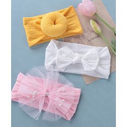 Babyhug Free Size Headbands With Bow Applique Pack of 3 - Pink White & Yellow