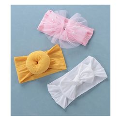 Babyhug Free Size Headbands With Bow Applique Pack of 3 - Pink White & Yellow