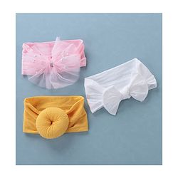 Babyhug Free Size Headbands With Bow Applique Pack of 3 - Pink White & Yellow