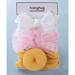 Babyhug Free Size Headbands With Bow Applique Pack of 3 - Pink White & Yellow