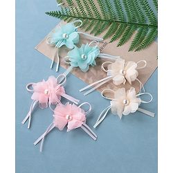 Babyhug Hair Pins and Clips With Floral Applique Pack of 6 - Pink Blue & Beige