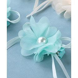 Babyhug Hair Pins and Clips With Floral Applique Pack of 6 - Pink Blue & Beige