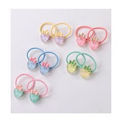 Babyhug Free Size Rubber Bands Set with Strawberry Applique Pack of 10 - Multicolor