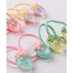 Babyhug Free Size Rubber Bands Set with Strawberry Applique Pack of 10 - Multicolor