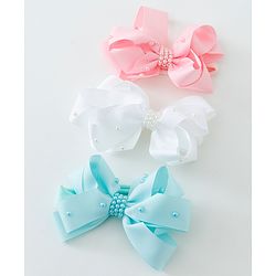 Babyhug Bow Applique Headbands Pack of 3 - Pink White & Sky Blue