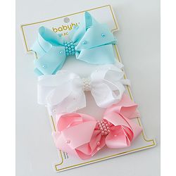 Babyhug Bow Applique Headbands Pack of 3 - Pink White & Sky Blue
