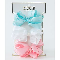 Babyhug Bow Applique Headbands Pack of 3 - Pink White & Sky Blue