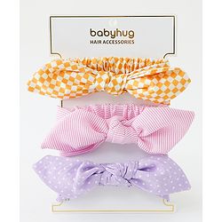 Babyhug Free Size Headbands With Bow Applique Pack of 3 - Pink Purple & Yellow