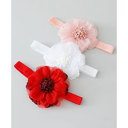 Babyhug Free Size Headbands With Floral Applique Pack of 3 - Pink White & Red