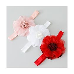 Babyhug Free Size Headbands With Floral Applique Pack of 3 - Pink White & Red