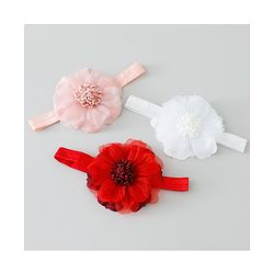Babyhug Free Size Headbands With Floral Applique Pack of 3 - Pink White & Red