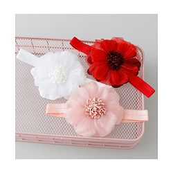 Babyhug Free Size Headbands With Floral Applique Pack of 3 - Pink White & Red