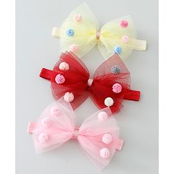 Babyhug Bow Applique Headbands Pack of 3 - Pink Yellow & Red