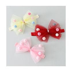 Babyhug Bow Applique Headbands Pack of 3 - Pink Yellow & Red