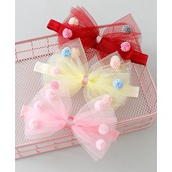 Babyhug Bow Applique Headbands Pack of 3 - Pink Yellow & Red
