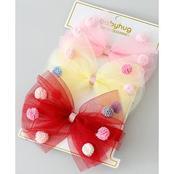 Babyhug Bow Applique Headbands Pack of 3 - Pink Yellow & Red