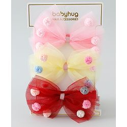 Babyhug Bow Applique Headbands Pack of 3 - Pink Yellow & Red