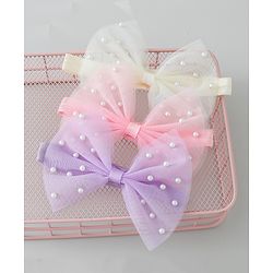 Babyhug Free Size Headbands With Pearls & Bow Applique Pack of 3 - Pink White & Purple