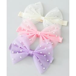 Babyhug Free Size Headbands With Pearls & Bow Applique Pack of 3 - Pink White & Purple